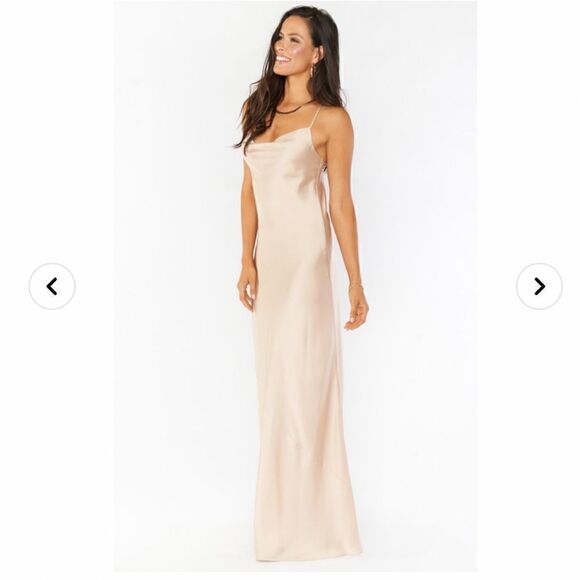 NWOT Show me your mumu Tuscany Maxi Slip Dress in champagne luxe satin Size S - Picture 7 of 12